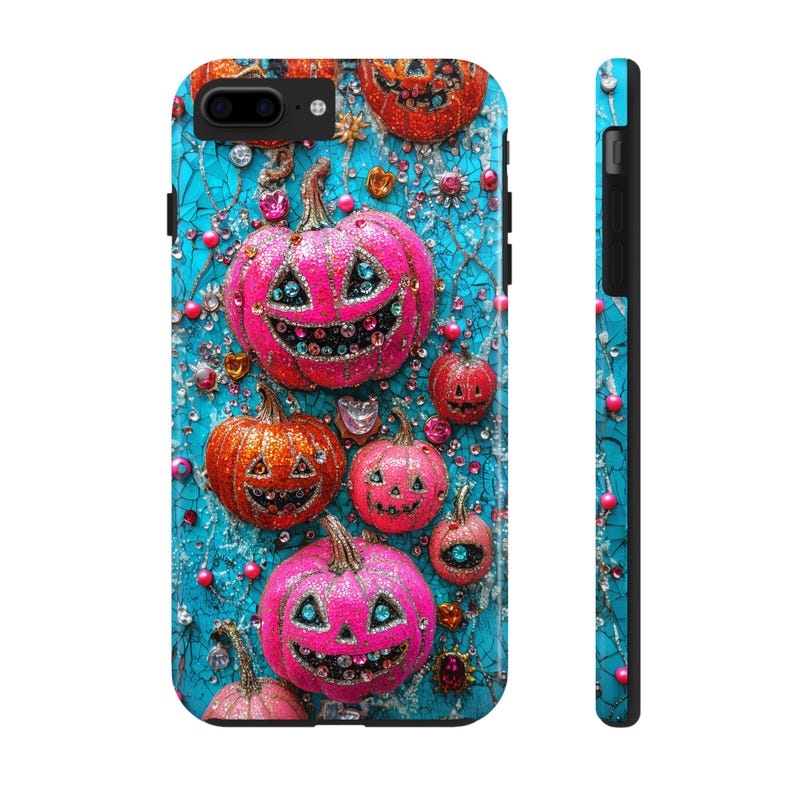Glam Halloween Pumpkin Phone Case: Sparkle Rhinestone Mosaic image 3
