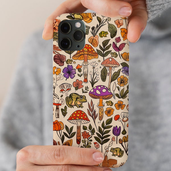 Retro Frog Phone Case Mushroom Toadstool Gift Idea Whimsical Lover Trendy Gift Girl Mom Her Fantasy Magical Cute Enchanted Fungi Collage