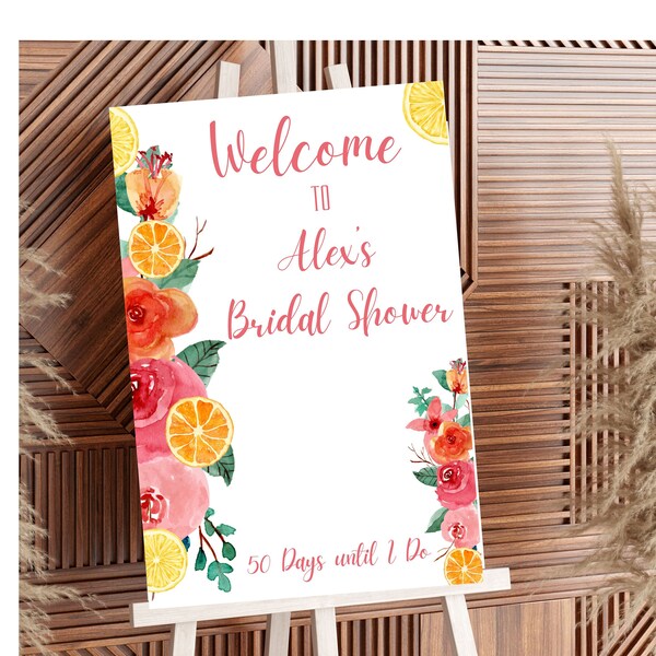 Citrus Bridal Welcome Sign, Lemon Bridal Shower, Bright Floral Citrus Bridal Shower, Mediterranean Lemon Theme, Shower Welcome Sign