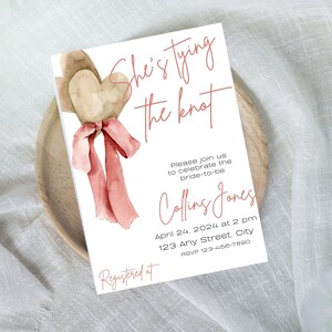 She’s tying the knot pink bow bridal Shower Invitation|Canva Invitation|Tying the knot  Bridal Tea|Bridal Shower Invitation