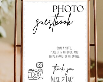 Plantilla de libro de visitas de fotos editable, recepción de boda, plantilla Canva, plantilla de signo de boda, libro de visitas de fotos Polaroid, signo de boda personalizado