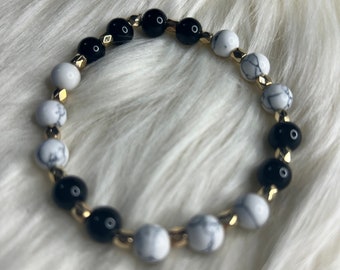 spiritual bracelet, onyx and howlite bracelet , mindfulness bracelet