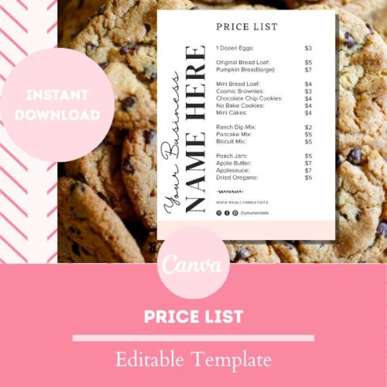 Editable Bakery Price List Template | Canva Cottage Baker Price Sheet ...