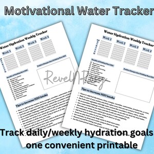 Monthly Water Tracker Printable, Motivational Hydration Tracker, Water intake, Drink water reminder, A4/A5/Letter