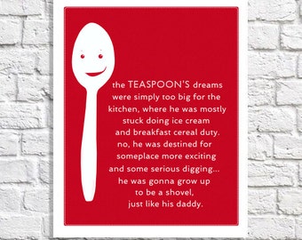 Spoon Print Funny Kitchen Wall Art Red Kitchen Decor Unique Kitchen Ideas Quote Artwork Dining Room Sign Cute Gift For Chef Utensil Pictures