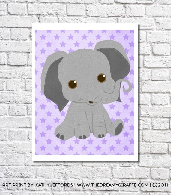 Elephant Nursery Art Purple Elephant Nursery Decor Unique ...