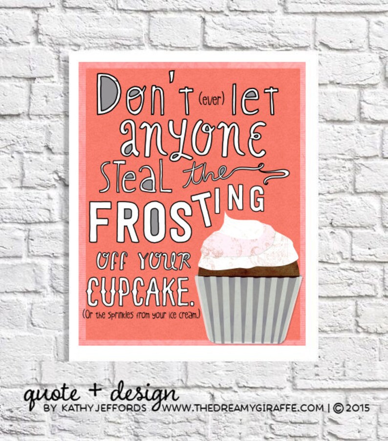 Cupcake Art Kitchen Happiness Poster Typographic Print Quote Etsy