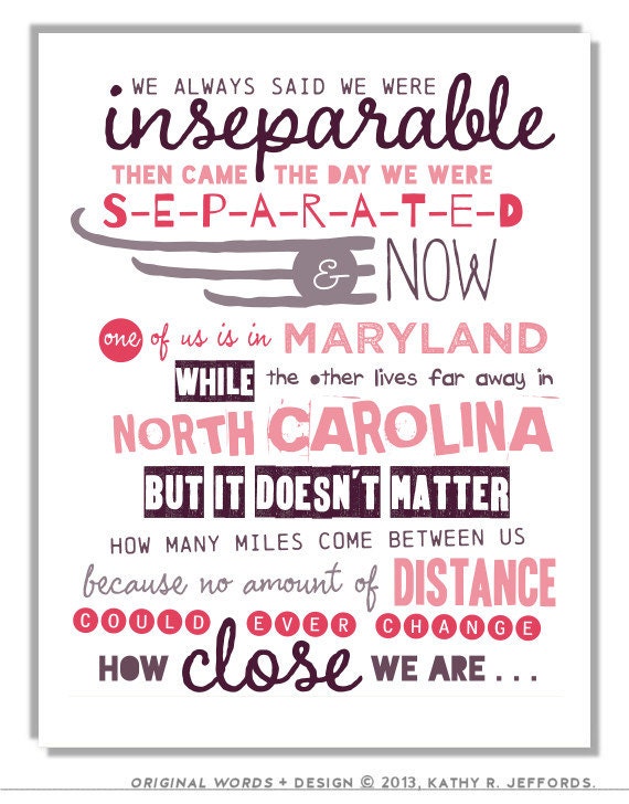 Long Distance Friendship Art Besties Typographic Print Set Etsy