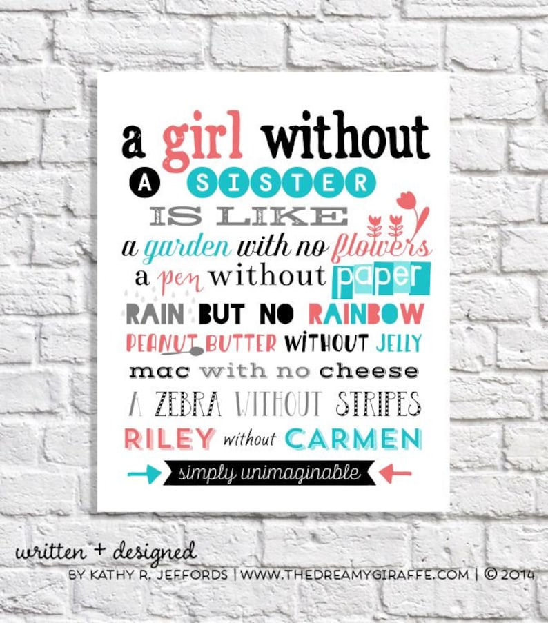 personalized sister quote print big sister little sister etsy