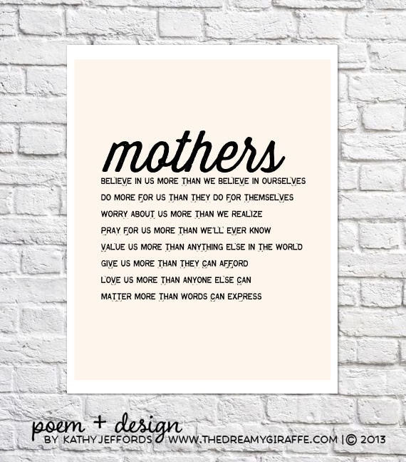 Verwonderlijk Mothers Day van dochter moeder gedicht typografische Print | Etsy SR-89