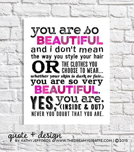 Quotes For Girls Bathroom Decor Hot Pink Wall Art Print Inner Beauty Teen Bedroom Inspiring Gift Tween Girl Room Body Positive Affirmation
