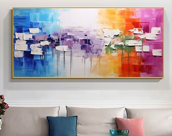 Original Colorful Block Oil Painting on Canvas, Abstract Thick Texture Painting, Boho Wall Art, Custom Painting Gift, Living Room Wall Decor