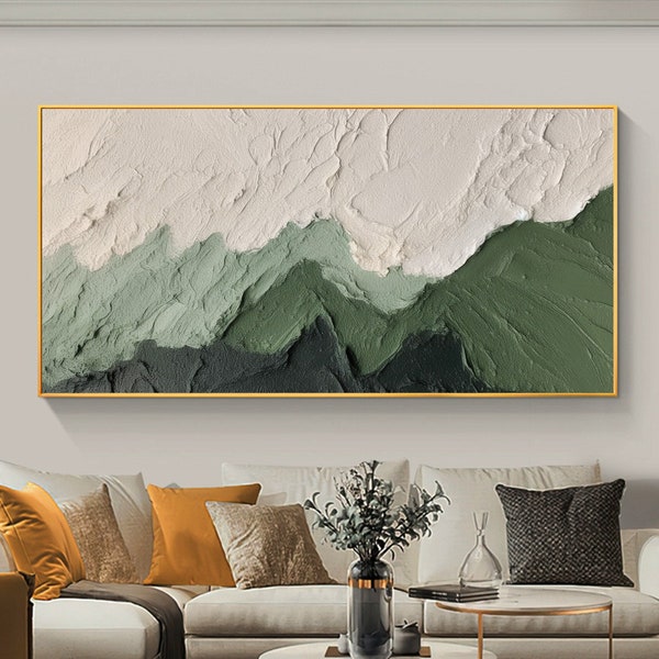 Original Green Beach Oil Painting On Canvas, 3D Abstract Ocean Painting, Seascape Painting, Large Textured Wall Art, Living Room Wall Decor