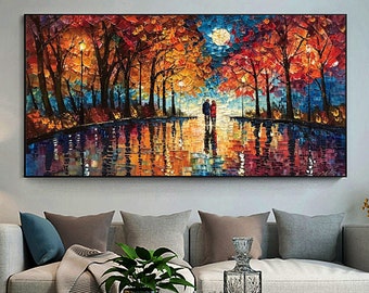 Original Colorful Forest Painting on Canvas, Abstract Couple Painting, Texture Landscape Painting, Large Wall Art, Living Room Wall Decor