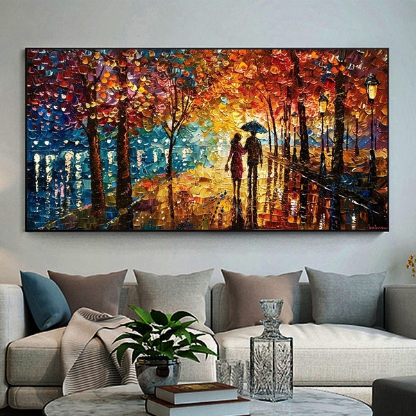 Abstract Colorful Forest Painting on Canvas, Original Romantic Couple Painting, Landscape Painting, Large Wall Art, Living Room Home Decor