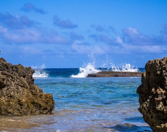 Between the Rocks, Vibrant Blues - Landscape Photography Print for Nature Lovers