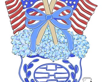 Bandera patriótica de estilo chinoiserie con hortensias para colgar en la puerta (SVG)