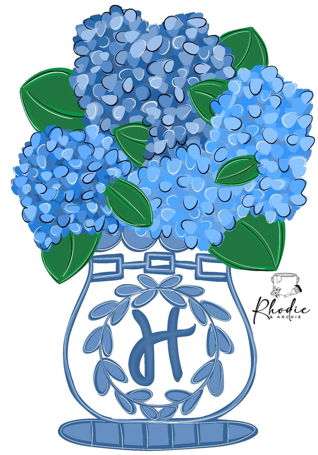 SVG TEMPLATE Monogram Chinoiserie Hydrangea Door Hanger SVG - Etsy