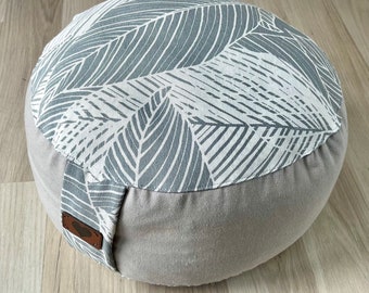 Coussin de yoga de Suzy : coussin d'assise/coussin de méditation rond au design feuille (gris)