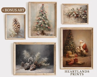 Christmas Gallery Wall Set, Vintage Christmas Wall Art, Winter Wall Art Christmas Art Prints, Printable Christmas Winter Holiday Decor Gifts