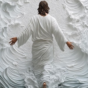 Arte de pared de Jesús imprimible, arte cristiano de Jesús caminando sobre el agua, impresión de retrato sereno de arte de póster vintage de Jesús, descarga de impresión digital