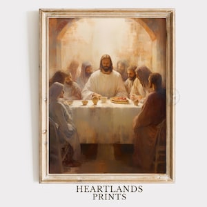 Last Supper Wall Art Jesus Wall Art & Twelve Disciples Printable Christian Artwork, Jesus Oil Painting of The Last Supper Art, Digital Print