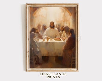 Last Supper Wall Art Jesus Wall Art & Twelve Disciples Printable Christian Artwork, Jesus Oil Painting of The Last Supper Art, Digital Print