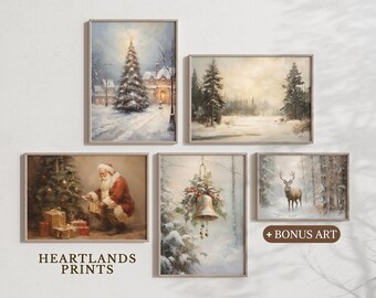 Vintage Christmas Gallery Wall Set of 5 Christmas Winter Wall Arts, Santa Claus Print, Printable Farmhouse Christmas Decor, Digital Download