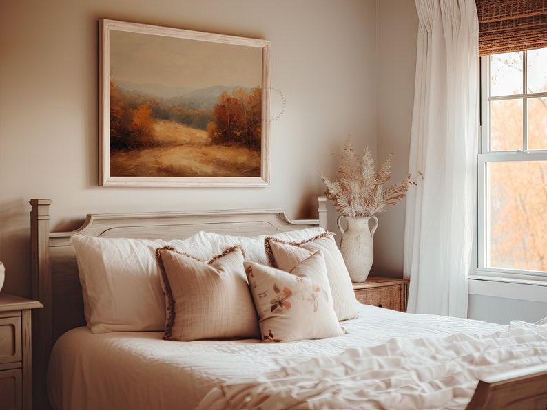 Printable Fall Mountain Artwork, Autumn Forest Wall Art Painting, Serene Fall Forest Painting, Autumn Landscape Art Print, Digital Download
