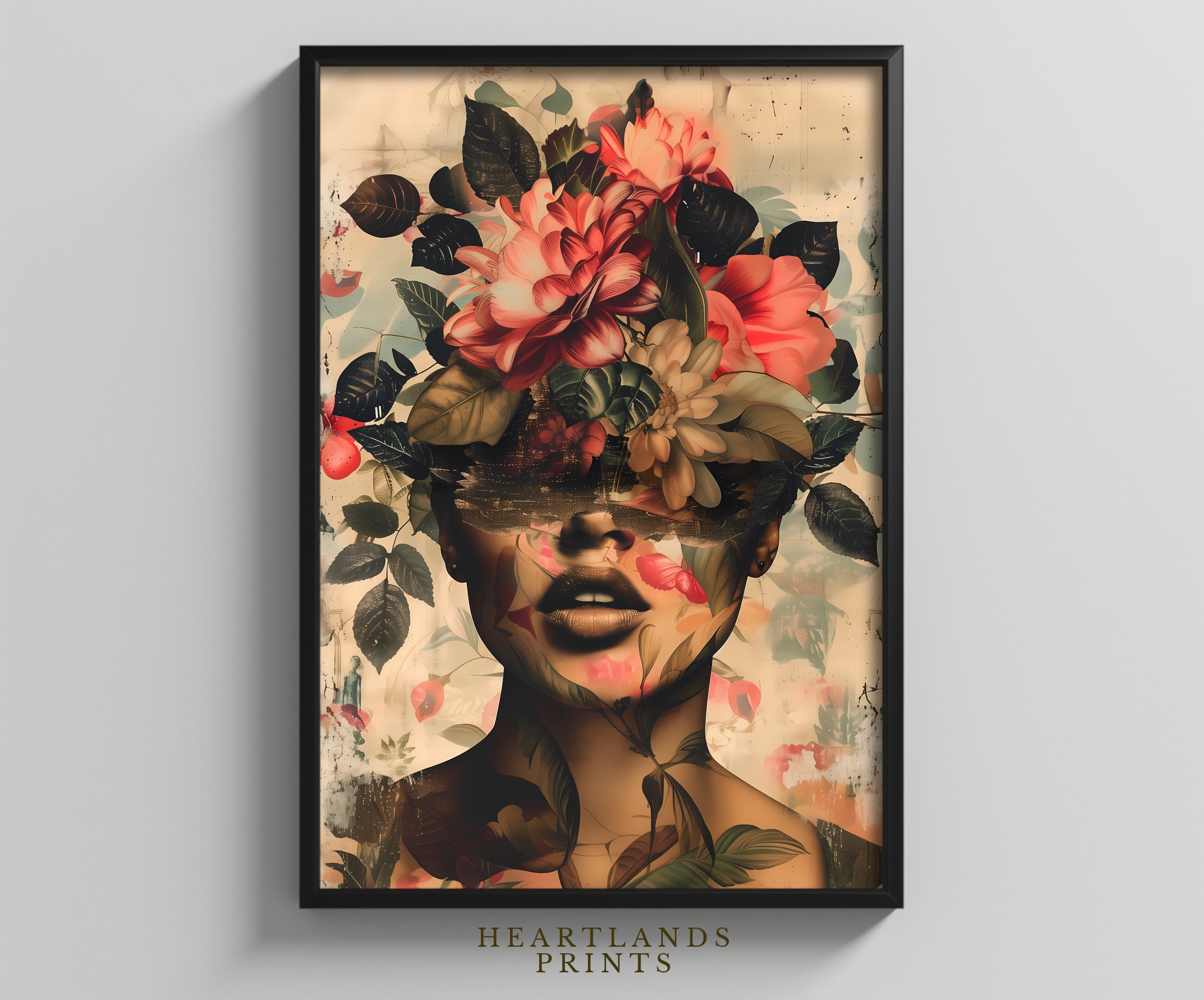 Beautiful Woman, Abstract Art With Flowers - Printable Digital ...