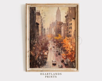 New York City Street Fall Art Print, Autumn Wall Art Holiday Decor, Fall in New York Printable Vintage City Digital New York Poster Painting