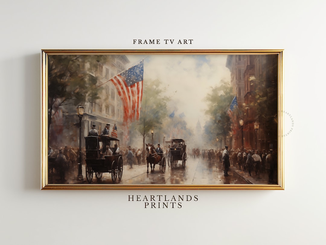 4th of July Frame TV Art Patriotic Oil Painting | Rustic Americana Wall ...