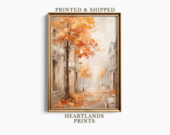 Fall City Street Art Print, Printable Fall Wall Art Oil Painting, Vintage Fall Decor Autumn Artwork, Fall City Portrait Farmhouse Decor Gift