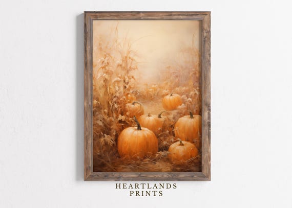 Fall Printable Pumpkin Patch Art, Vintage Autumn Wall Art Print Pumpkin Painting Fall Decor, Rustic Orange Halloween Print, Autumn Art Decor