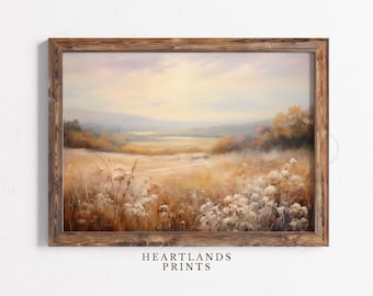 Druckbares Herbst Wildblumen Feld Wand Kunst, Vintage Herbst Wiese Landschaft Gemälde, Warme Herbst Blumen Natur, Thanksgiving | Herbst Dekor