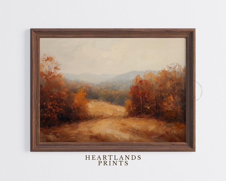 Printable Fall Mountain Artwork, Autumn Forest Wall Art Painting, Serene Fall Forest Painting, Autumn Landscape Art Print, Digital Download