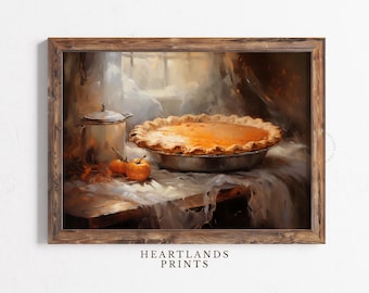 Herbst Kürbis Kuchen druckbare Kunst, Vintage Herbst Stillleben Wanddekoration, Stillleben Torte Kunstwerk Rustikal Thanksgiving Herbst Dekor oder Herbst Dekor