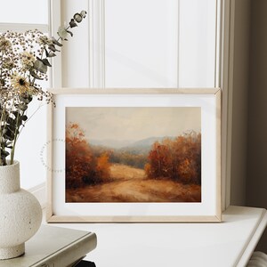 Printable Fall Mountain Artwork, Autumn Forest Wall Art Painting, Serene Fall Forest Painting, Autumn Landscape Art Print, Digital Download
