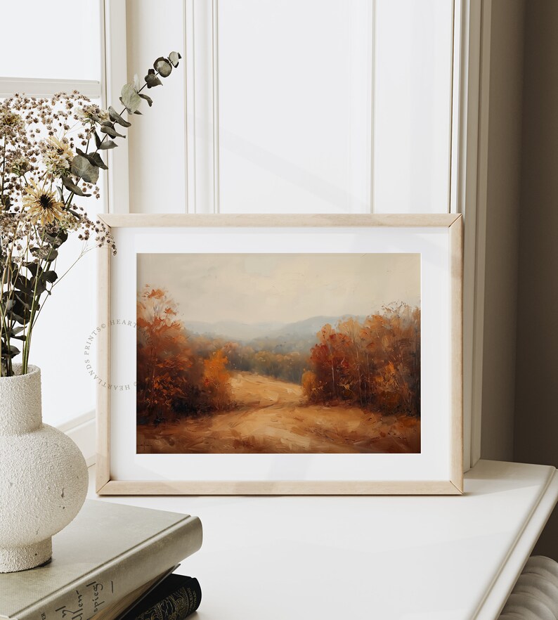 Printable Fall Mountain Artwork, Autumn Forest Wall Art Painting, Serene Fall Forest Painting, Autumn Landscape Art Print, Digital Download