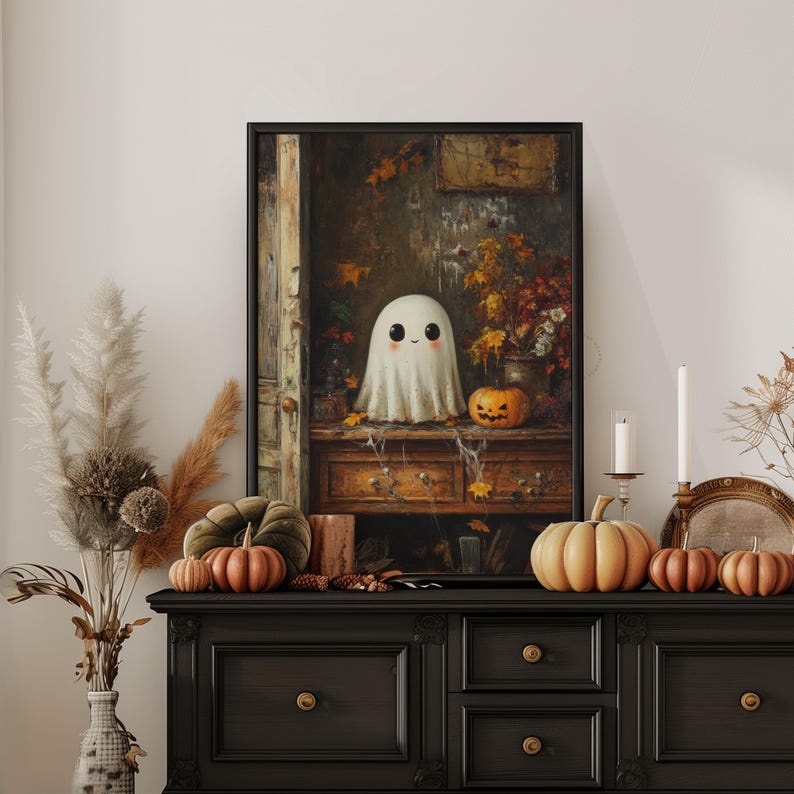 Cute Ghost Dresser Print, Halloween Printable Wall Art Gothic Counter ...