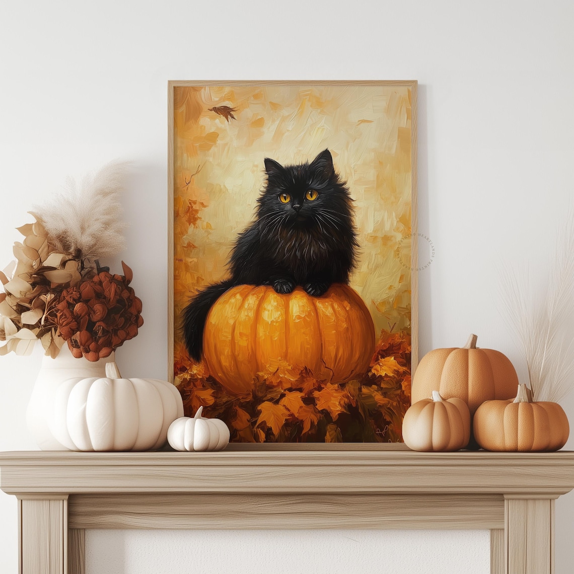 Black Cat Pumpkin Print, Halloween Wall Art Fall Decor, Cute Cat ...