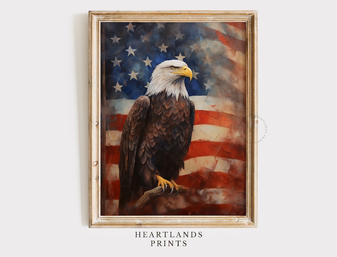 Bald Eagle Wall Art American Flag Poster Print Artwork, Patriotic ...
