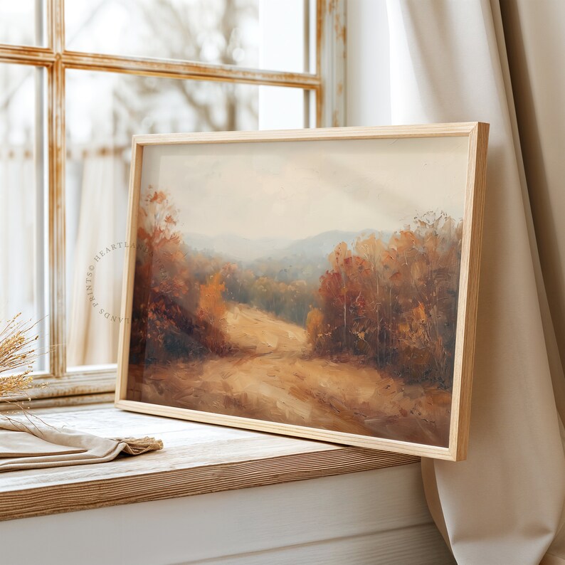 Printable Fall Mountain Artwork, Autumn Forest Wall Art Painting, Serene Fall Forest Painting, Autumn Landscape Art Print, Digital Download