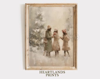 3 Sisters in the Snow Printable Christmas Artwork, Sisters Wall Art, Winter Landscape Painting, Winter Wonderland Christmas Sister Art Gifts
