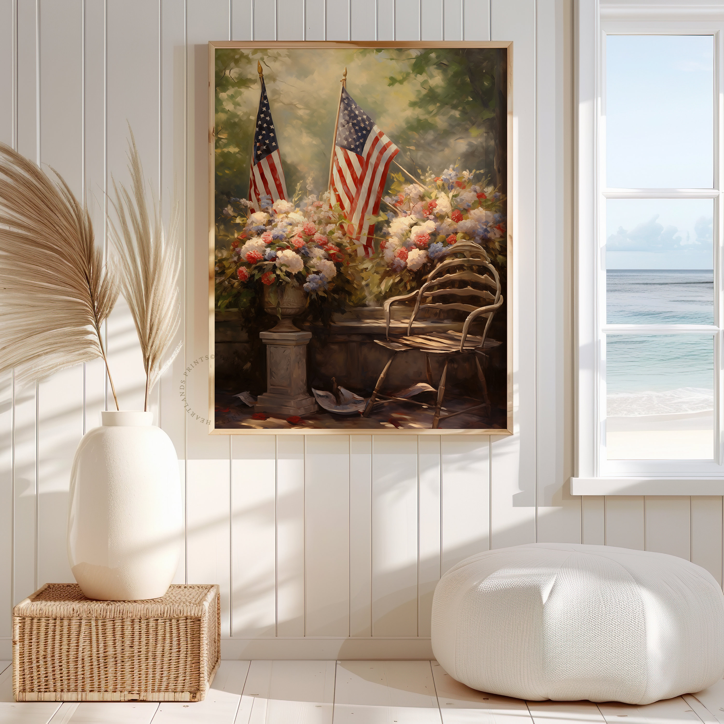 Patriotic American Flag 4th of July Wreaths Wall Art Printable Garden ...