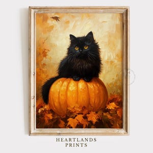 Black Cat Pumpkin Print, Halloween Wall Art Fall Decor, Cute Cat Printable Whimsigoth Decor, Halloween Decoration Digital Black Cat Painting