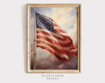 Printable American Flag Poster print artwork, Patriotic Americana Flag Wall Art | HeartlandsPrints Instant Downloadable Digital ART