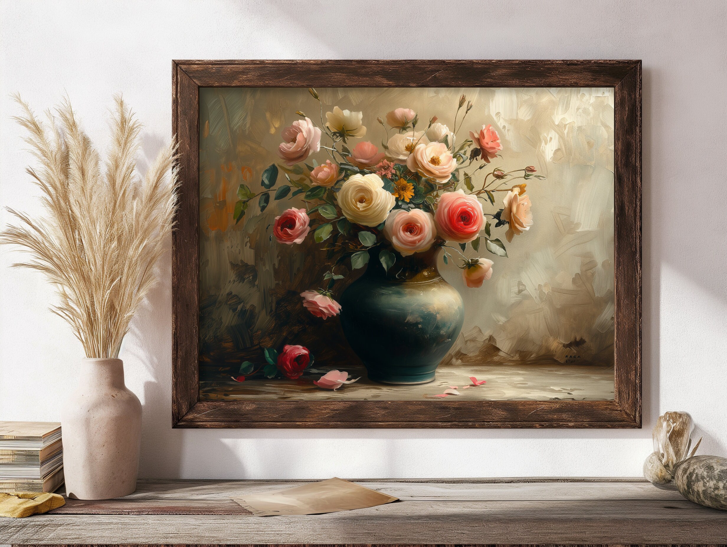 Printable Antique Oil Painting of Spring Floral Still Life Print ...
