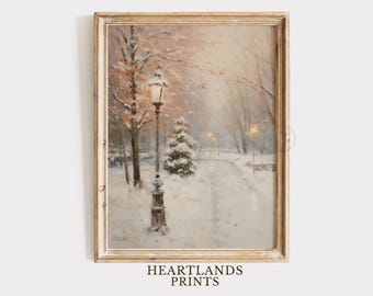 Christmas Tree Winter Park Art Print, Christmas Printable Wall Art, Christmas Gift Snowy Holiday Decor, Vintage Winter Park Wall Art
