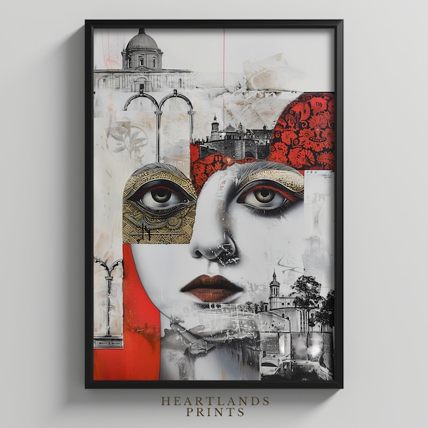 Figurative Rome Art Print, Fragmented Beautiful Italian Woman Face, Abstract Expressionism, Contemporary Impressionism, Digital Art Download